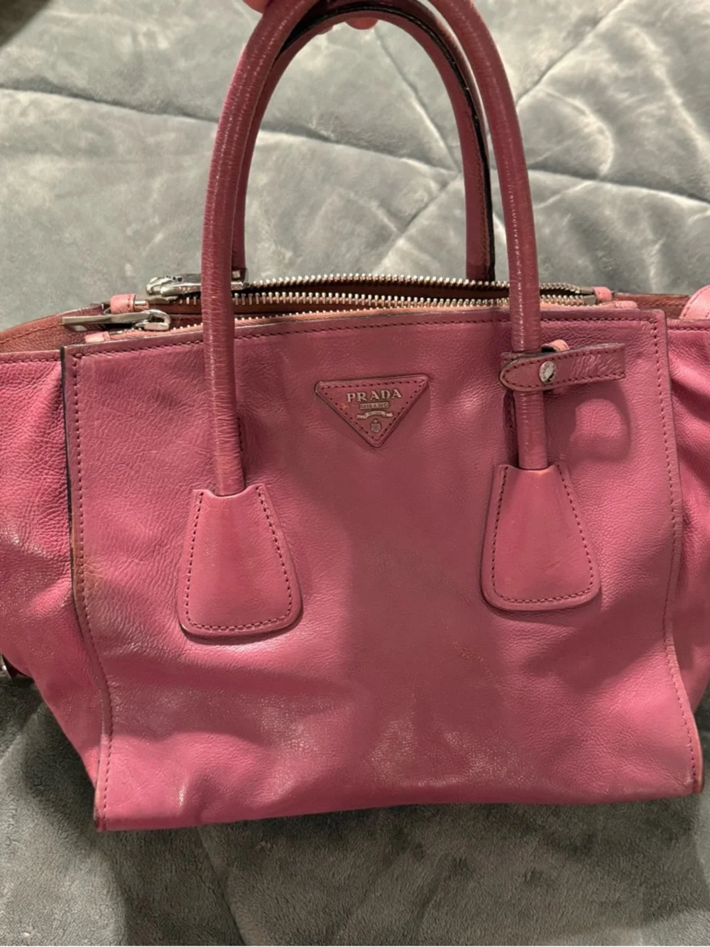 Authentic Prada Rose-Pink Leather Top-Handle Satchel with Shoulder Strap - Picture 4 of 11